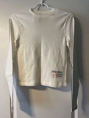 RVCA Cream Long Sleeve Crew Neck Tee with Subtle Patch